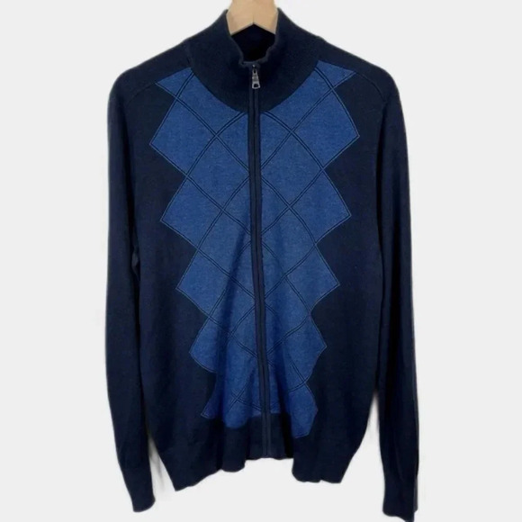 Banana Republic Argyle Full  Zip Luxury Blend Cashmere Silk Cardigan - Picture 1 of 12